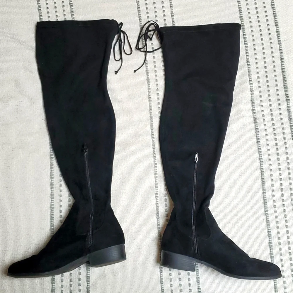 Forever 21 Black Faux Suede Over The Knee Boots Size 11 W